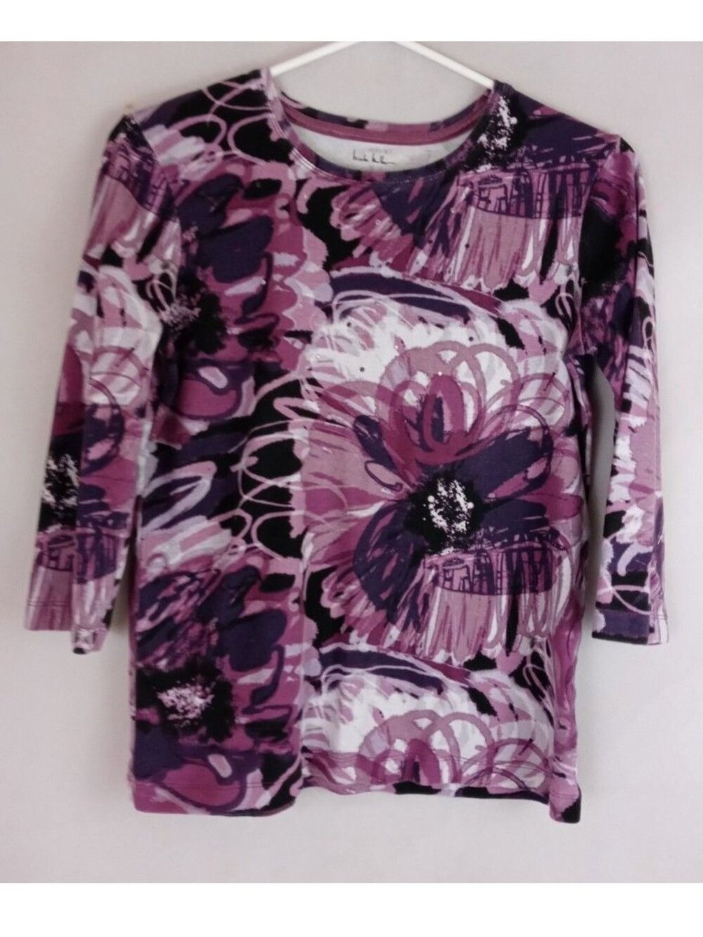 Nicki Nicole Miller Purple Beaded Shirt With Abstract Design Size Small